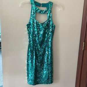 Niteline by Della Rougogali Designer dress  bodycon evening prom sequins in teal